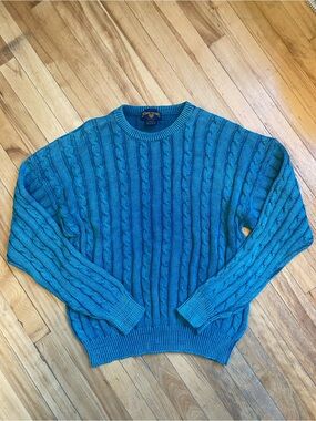 Vintage Teal Cable Knit Oversized Sweater Eclectic Grandpa 100% Cotton Size XL